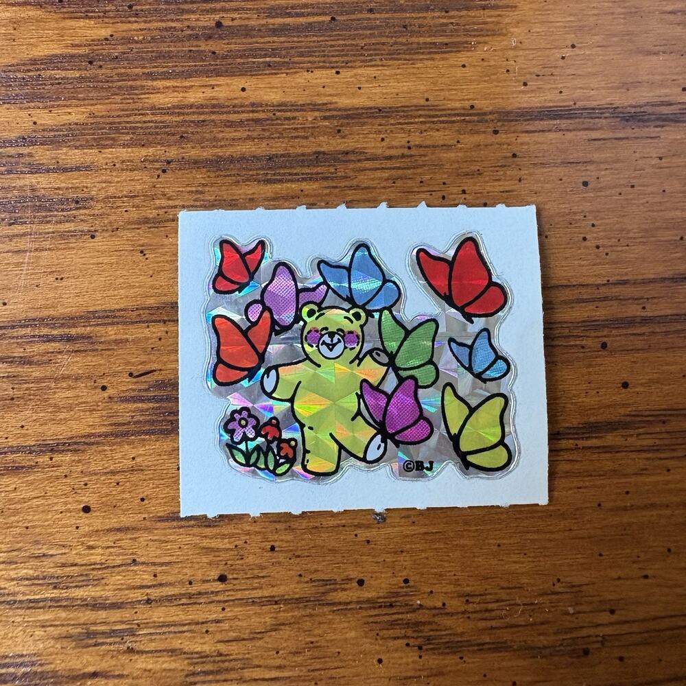 Vtg 80s BJ Sticker Lot Prism Foil Gumball Rainbow Cupcakes Bear Hearts Bugs - Picture 2 of 9